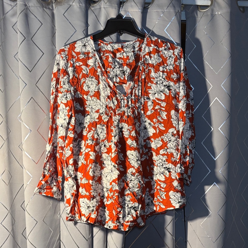 Stitch Fix Fun 2 Fun Floral Print Women's Top - Orange and White